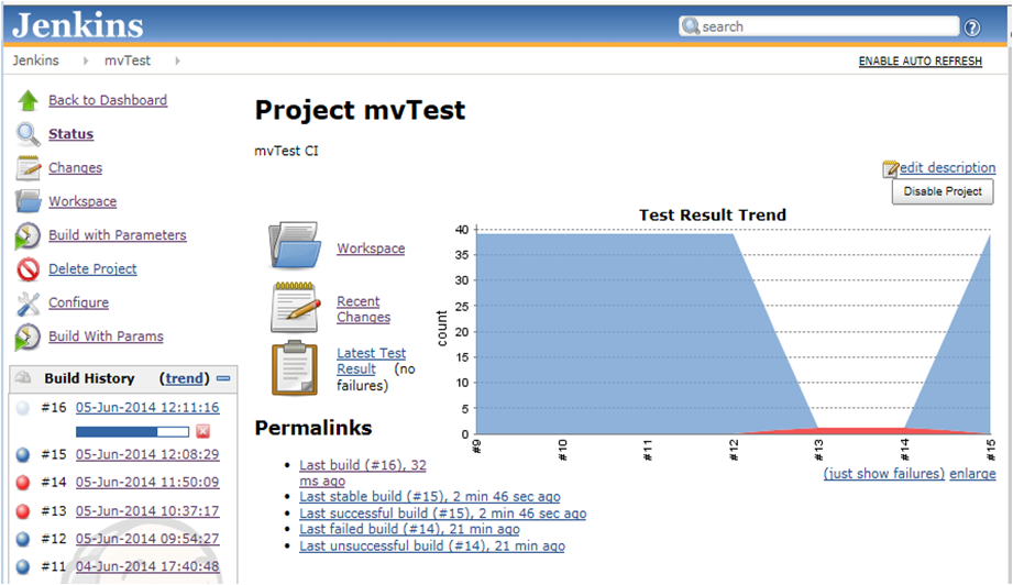 mvTest CI with Jenkins